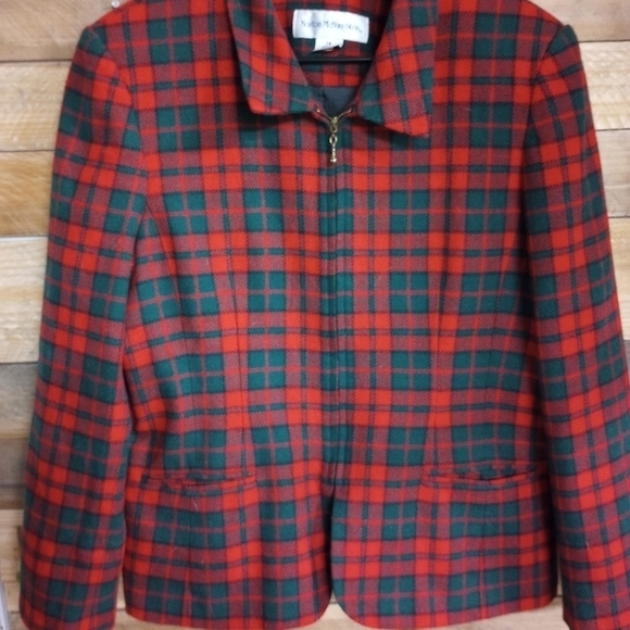Vintage Norton Mcnaughton Zip Front Plaid Wool Blend Red Green Women's Jacket 14 - Picture 9 of 11